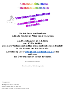 Vorlese – und Bastelnachmittag am Dienstag, den 21.10.2025